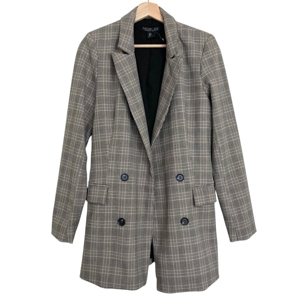 RACHEL ZOE Double Breasted Glen Plaid Open Front Longline Blazer Jacket - Picture 1 of 12